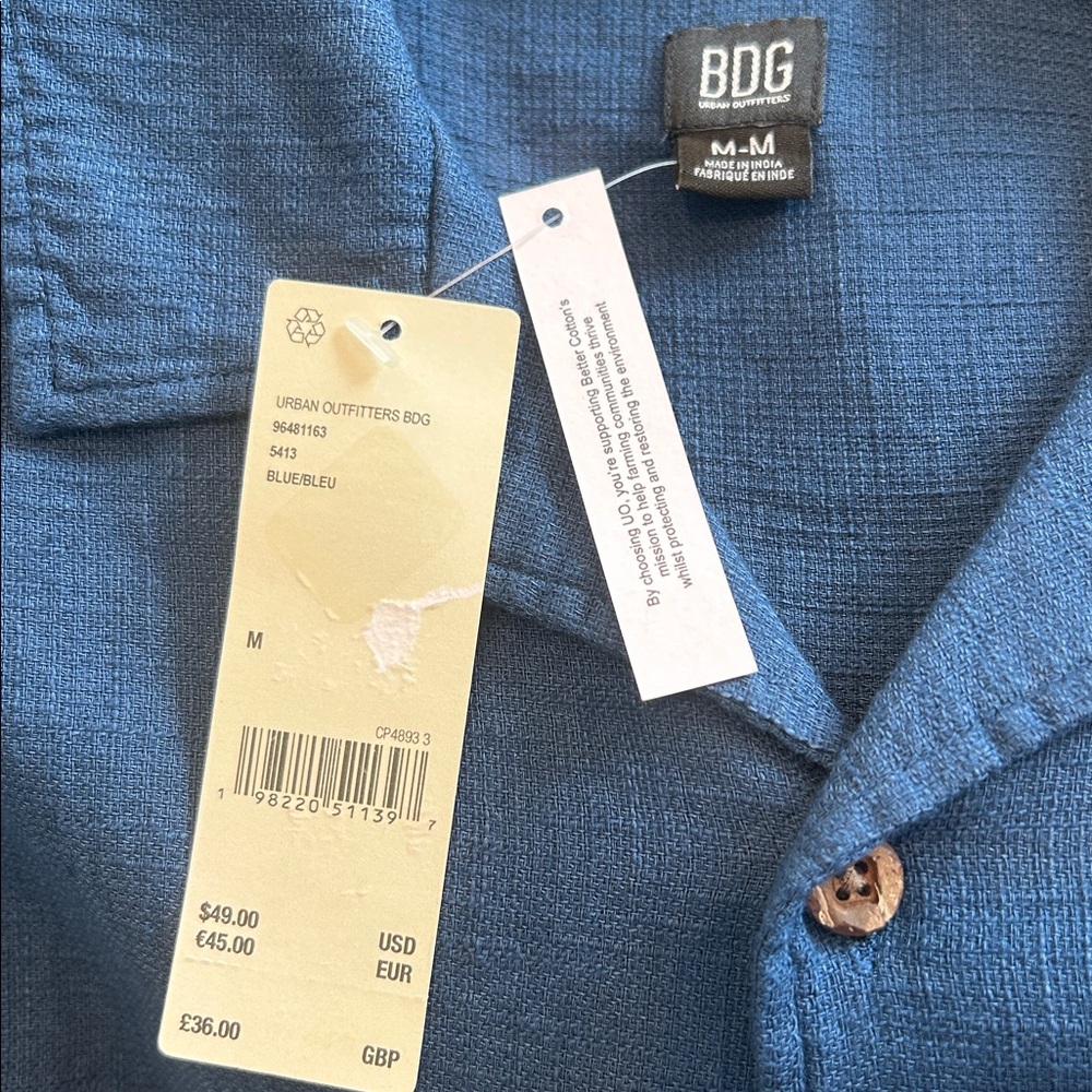 BDG By Urban Outfitters Blue Cotton Button Down Short Sleeve Shirt - Picture 5 of 6